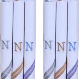 Tatsam handkerchief set for men women and boys alphabets design "N" pack of 6 handkerchief ["White"] Handkerchief-62
