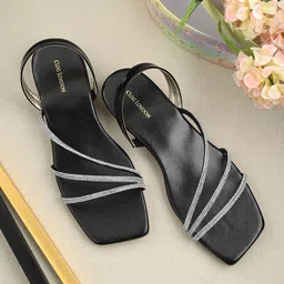 CLOG LONDON Women Black Embellished Party Open Toe Flats-10