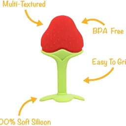 mastela Silicone BPA Free Fruit Shape Teethers for Baby/Infants (Strawberry & Apple) Teether image 2