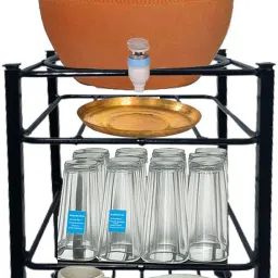 Water Dispenser Kitchen Rack 3-Tier Water Mataka Pot Stand Rack: Cup, Glass, Dish with Adjustable Bush Iron-image-46
