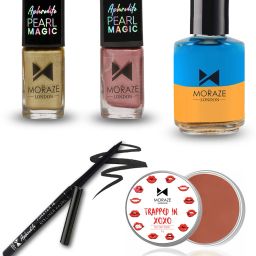 Nail Polish (Glam Goddess & Pink Glam) - 8.5 ML Each, 1 Kajal, 1 Lip Balm (Rum & Raisin) - 8 GM, with 1 Nail Paint Remover - 30 ML Combo Pack-20