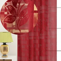 214 cm (7 ft) Net Semi Transparent Door Curtain Single Curtain-image-37
