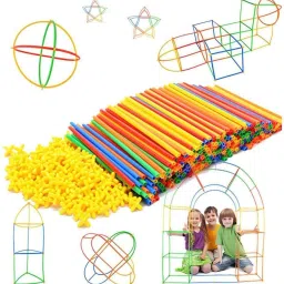 Pack of 100 Pcs Magic Straw Building Blocks Pipe Colorful Plastic Building Straws Puzzle and Connectors Innovative Shapes and Designs Can Be Made For Kids-1