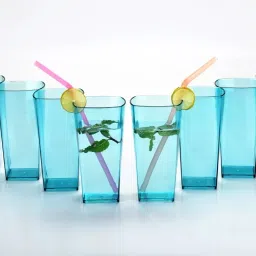 (Pack of 8) SQUARE Shape Plastic UNBREAKABLE Water Glasses Sky Blue Set of 8 Glass Set Water/Juice Glass-image-21