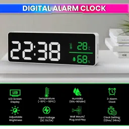 amiciSense Triple Alarm Settings, and Large Easy-Read Screen Digital LED Triple Alarm Clock with Temperature & Humidity Display, Weather Station image 2