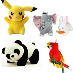 Combo 5 pics Animal Soft Toys Set Elephant 40cm with 2 Baby , Rabbit 30cm , Panda 30cm , Pikachu 30cm , Parrot 35 cm for Kids Playing Soft Toys - 35 cm (Multicolor) - 35 cm-15