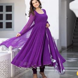 Striped Georgette Stitched Anarkali Gown-image-34