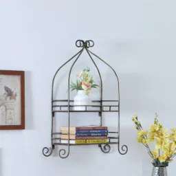 mint furnish Multipurpose Rack 2 Tier Black Metal Wall Shelf-picture-19