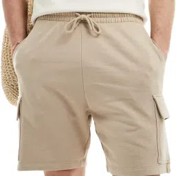 Solid Men Beige Cargo Shorts-image-11