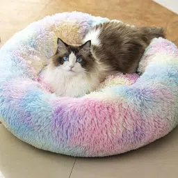 Round donut pet bed Polyester Fibre Animals Sleeping Pillow Pack of 1-image-5