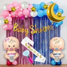 Solid Baby Shower Theme Decoration Items kit Combo With Sash & Pump Balloon-13