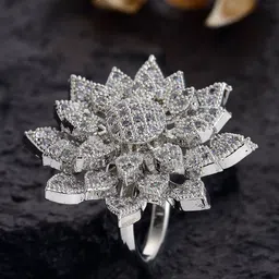 PANASH Silver-Plated White CZ-Studded Solitaire Adjustable Finger Ring-20