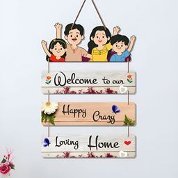 ArtVibes Brown & Grey Welcome Home Quotes Painted Wooden Hanging Wall Decor-5