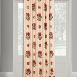 Fabindia Gulzar Red & Green Ethnic Motifs Printed Cotton Long Door Curtain-2