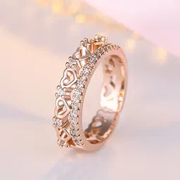Jewels Galaxy Rose Gold-Plated American Diamond Studded Finger Ring-44