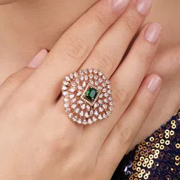 Zaveri Pearls Rose Gold-Plated CZ Studded Finger Ring-18