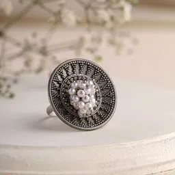 Priyaasi Silver-Plated Pearls-Beaded Adjustable Finger Ring-59