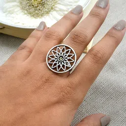 TEEJH Women Oxidised Silver-Plated Adjustable Finger Ring-10
