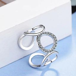 MYKI Silver-Plated CZ-Studded Adjustable Finger Ring-image-95