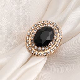 SOHI Gold-Plated & Black Stone-Studded Adjustable Finger Ring-image-19