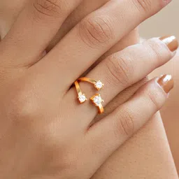MINUTIAE Gold-Plated Crystal-Studded Adjustable Finger Ring-2