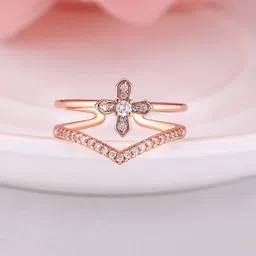 Yellow Chimes Rose-Gold PlatedDual Layer Crystal Studded Ring-3