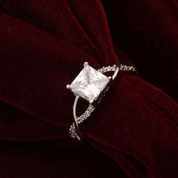 Priyaasi Solitaire Block American Diamond Silver-Plated Ring-image-41