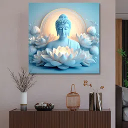 OLIVE TREE Blue & White Buddha Religious Canvas Painting Wall Art-image-43