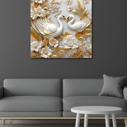 OLIVE TREE White & Gold Toned Canvas Animals Wall Art-image-67