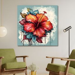 OLIVE TREE Blue & Red Canvas Floral  Wall Art-picture-35