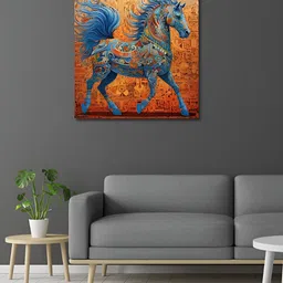 OLIVE TREE Orange & Blue Horse Canvas Painting Wall Art-17