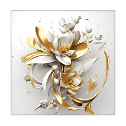 OLIVE TREE Gold-Toned & White Floral Canvas Painting Wall Art-image-44
