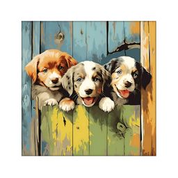 OLIVE TREE Blue & Green Puppies Canvas Painting Wall Art-picture-37