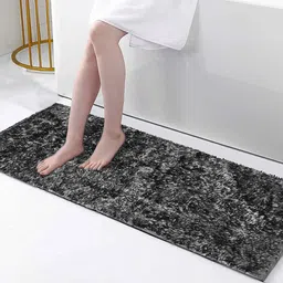 Homitecture Grey Shaggy Rectangle Anti Skid Floor Runner With Rubber Backing-picture-33