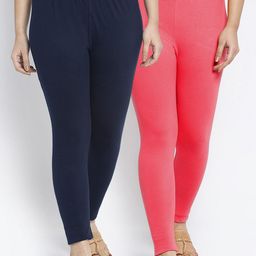 Jinfo Women Navy Blue & Peach Pack Of 2 Solid Ankle-Length Leggings-image-80