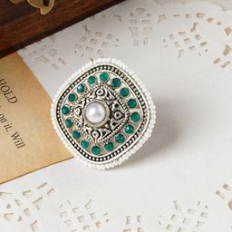 TEEJH Bhairadevi Silver Stone-Studded Finger Oxidised Ring-picture-22