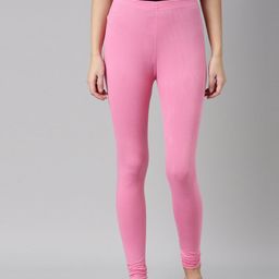 Souchii Women Pink Solid Slim-Fit Churidar-Length Leggings-image-5