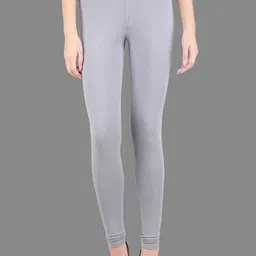 SPIFFY Women Grey Solid Cotton Churidar-Length Leggings-3