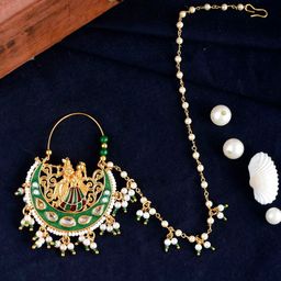Silvermerc Designs Gold-Plated & White Radha-Krishna Chained Nose Pin-picture-13