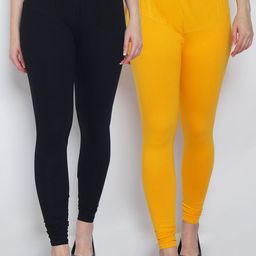 GRACIT Women Pack Of 2 Yellow & Black Churidar-Length Leggings-image-65
