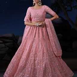 Fusionic Embroidered Sequinned Semi-Stitched Lehenga & Unstitched Blouse With Dupatta-image-34