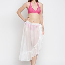 Dupatta Bazaar Women White Solid Skirt Ruffled Swimwear-image-27