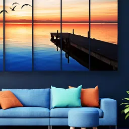 Casperme 5-Pcs Orange Colour & Blue Wooden Abstract Modern Art Big Wall Painting-image-62