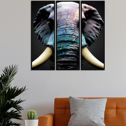 999Store Set Of 3 Grey & Blue Elephant Face Wall Painting-picture-16