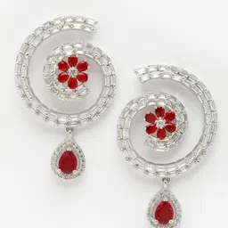 DressBerry Rhodium-Plated Stone-Studed Circular Drop Earrings-picture-52