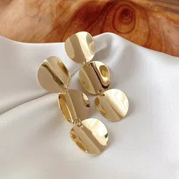 Yellow Chimes Sparkling Round Geometrical Shape Triple Drop  Earrings-image-31