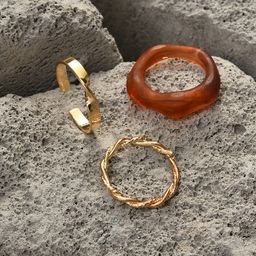 DressBerry Set of 3 Gold-Plated Designer Finger Rings-image-25