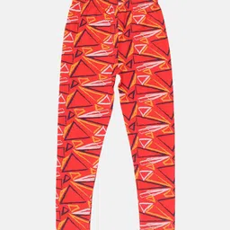 KiddoPanti Girls Red Printed Ankle-Length Leggings-image-34