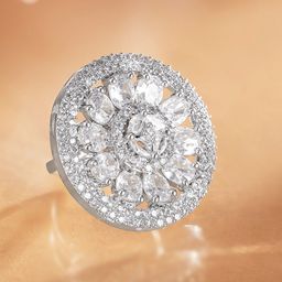 Rubans Rhodium Plated Adjustable Finger Ring-23