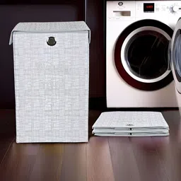 Kuber Industries 3-Pcs Grey Laundry Baskets With Ring-28